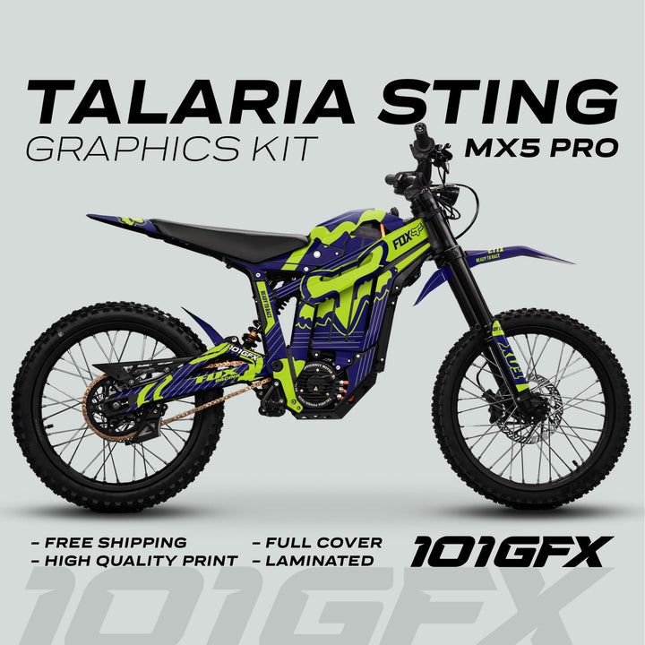 Talaria Sting MX5 PRO Graphics Kit FOX STRIPES Navy Green Decals