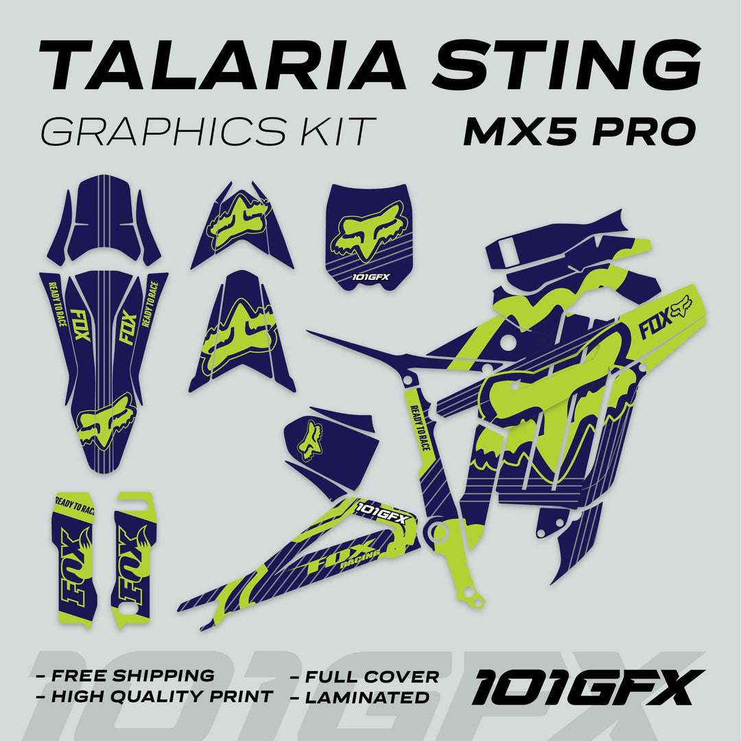 Talaria Sting MX5 PRO Graphics Kit FOX STRIPES Navy Green Decals