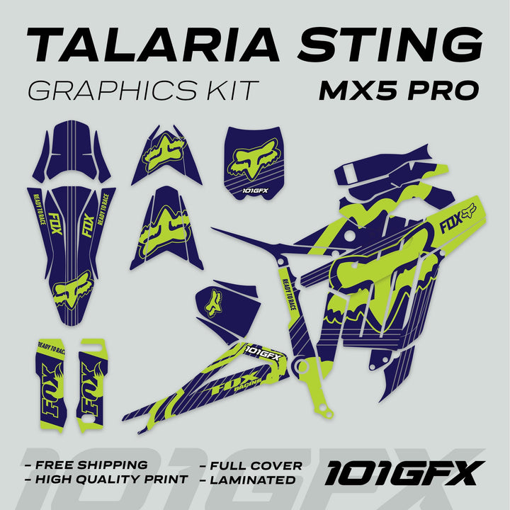 Talaria Sting MX5 PRO Graphics Kit FOX STRIPES Navy Green Decals