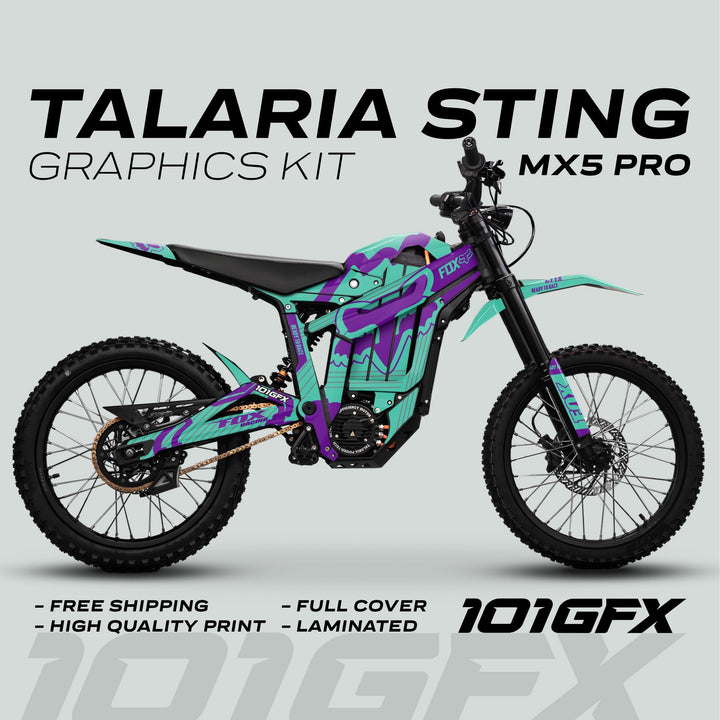 Talaria Sting MX5 PRO Graphics Kit FOX STRIPES Mint Purple Decals