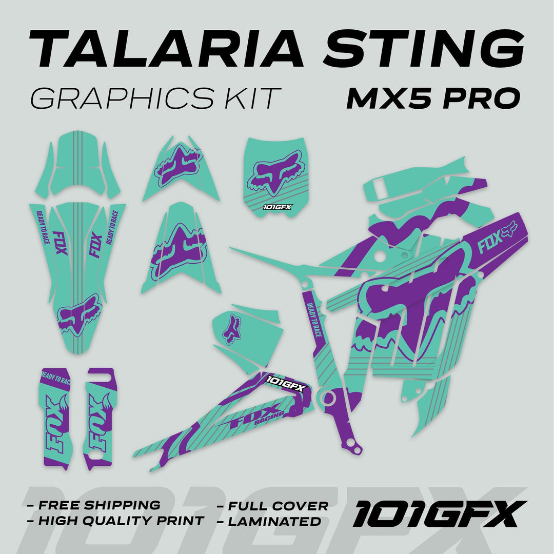 Talaria Sting MX5 PRO Graphics Kit FOX STRIPES Mint Purple Decals