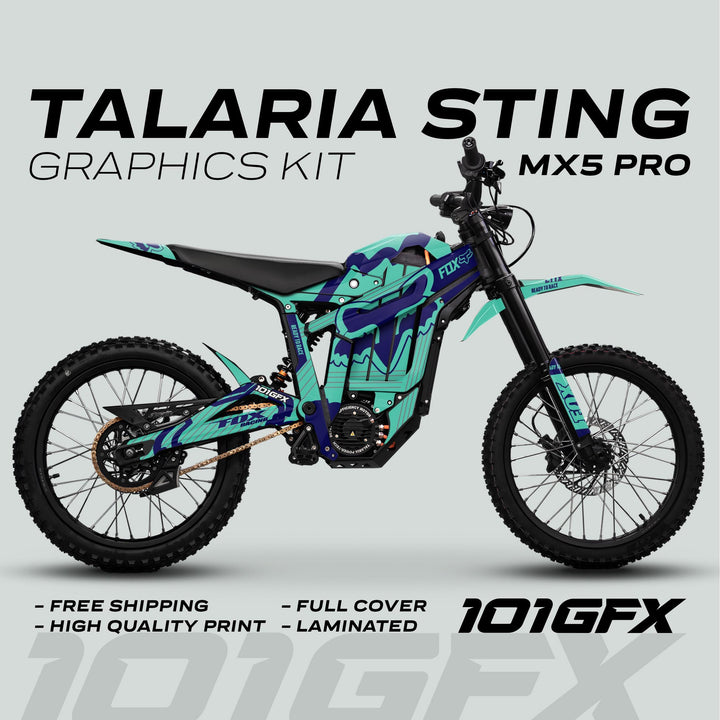 Talaria Sting MX5 PRO Graphics Kit FOX STRIPES Mint Navy Decals