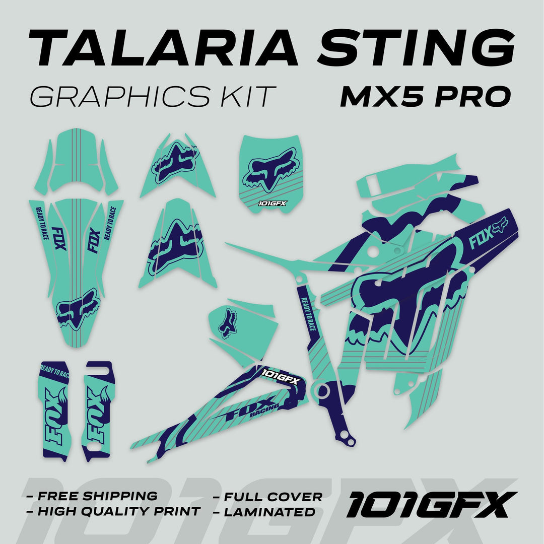 Talaria Sting MX5 PRO Graphics Kit FOX STRIPES Mint Navy Decals