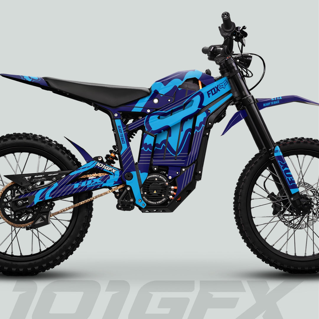 Talaria Sting MX5 PRO Graphics Kit FOX STRIPES Navy Cyan Decals