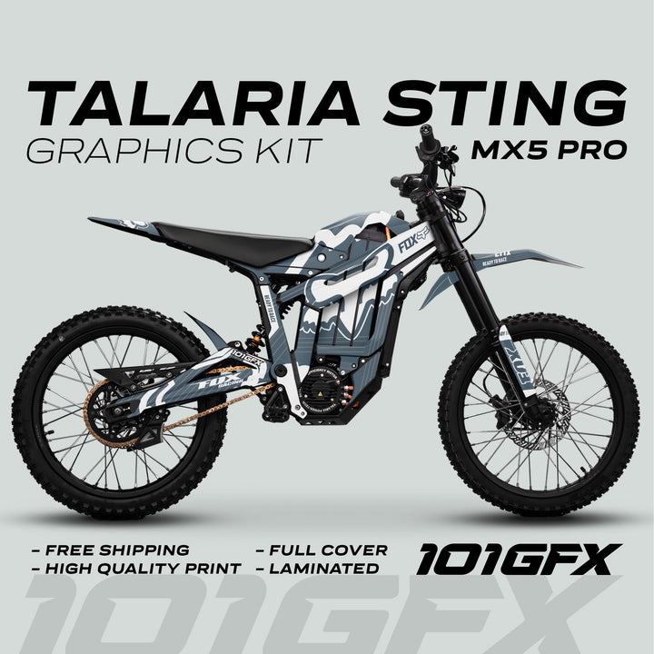 Talaria Sting MX5 PRO Graphics Kit FOX STRIPES Grey White Decals