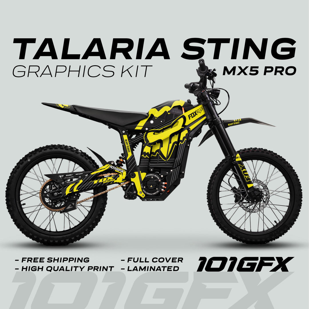 Talaria Sting MX5 PRO Graphics Kit FOX STRIPES Black Yellow Decals