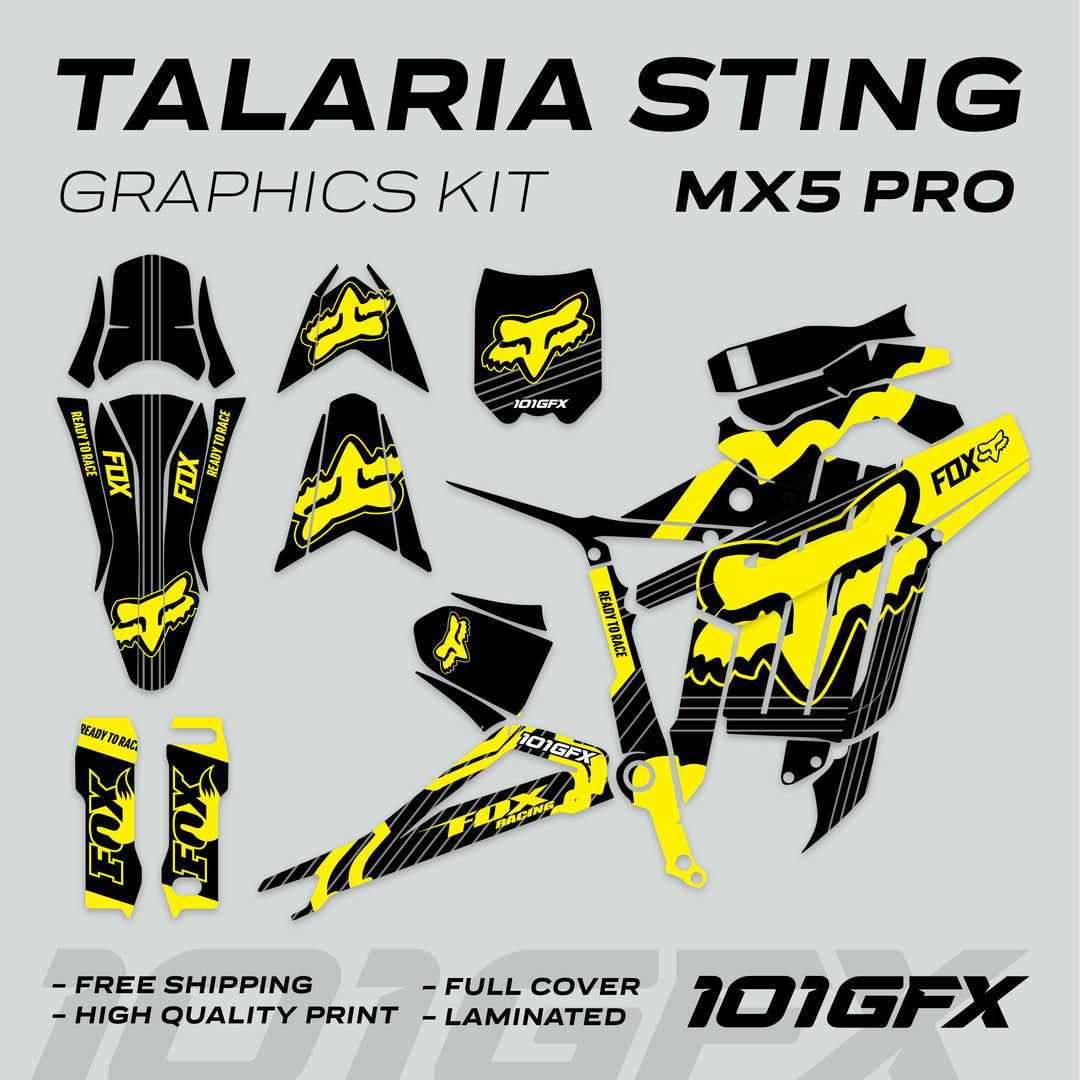 Talaria Sting MX5 PRO Graphics Kit FOX STRIPES Black Yellow Decals