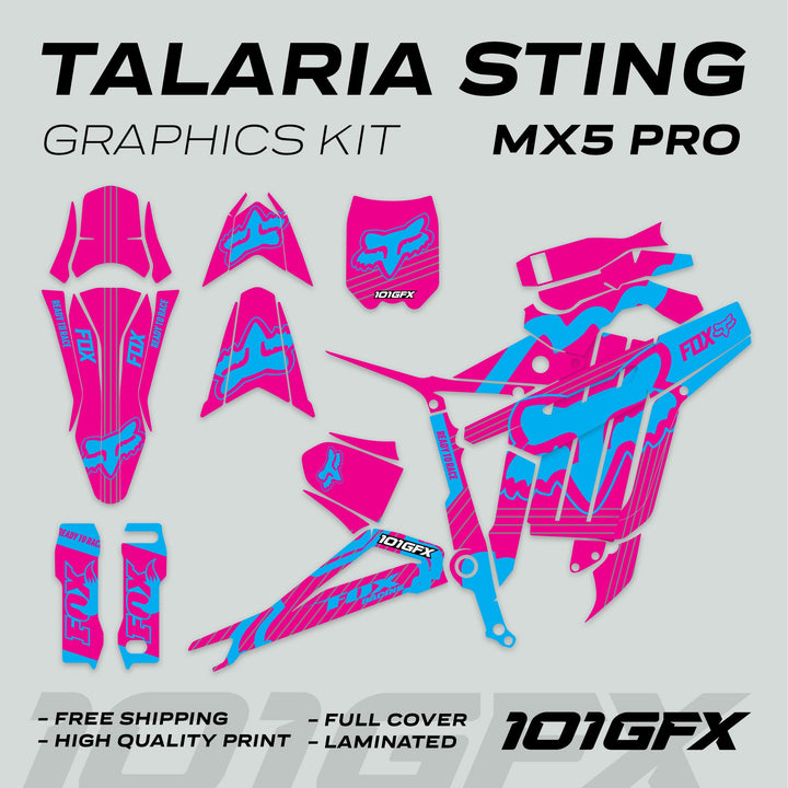 Talaria Sting MX5 PRO Graphics Kit FOX STRIPES Magenta Cyan Decals