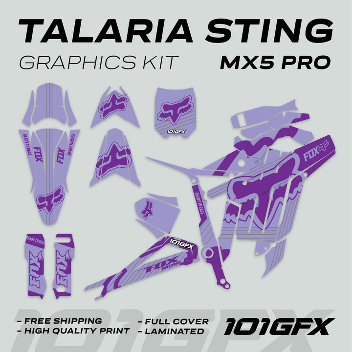 Talaria Sting MX5 PRO Graphics Kit FOX STRIPES Duo Purple Decals