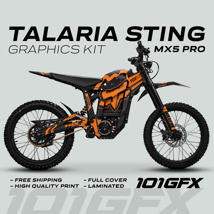 Talaria Sting MX5 PRO Graphics Kit FOX STRIPES Black Orange Decals