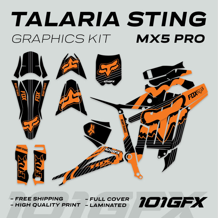 Talaria Sting MX5 PRO Graphics Kit FOX STRIPES Black Orange Decals