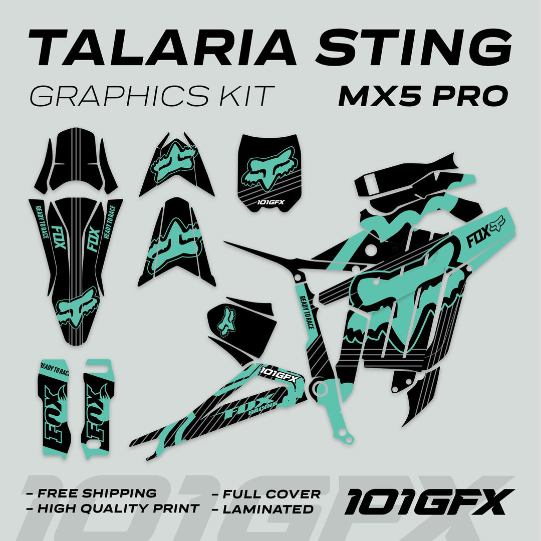 Talaria Sting MX5 PRO Graphics Kit FOX STRIPES Black Mint Decals