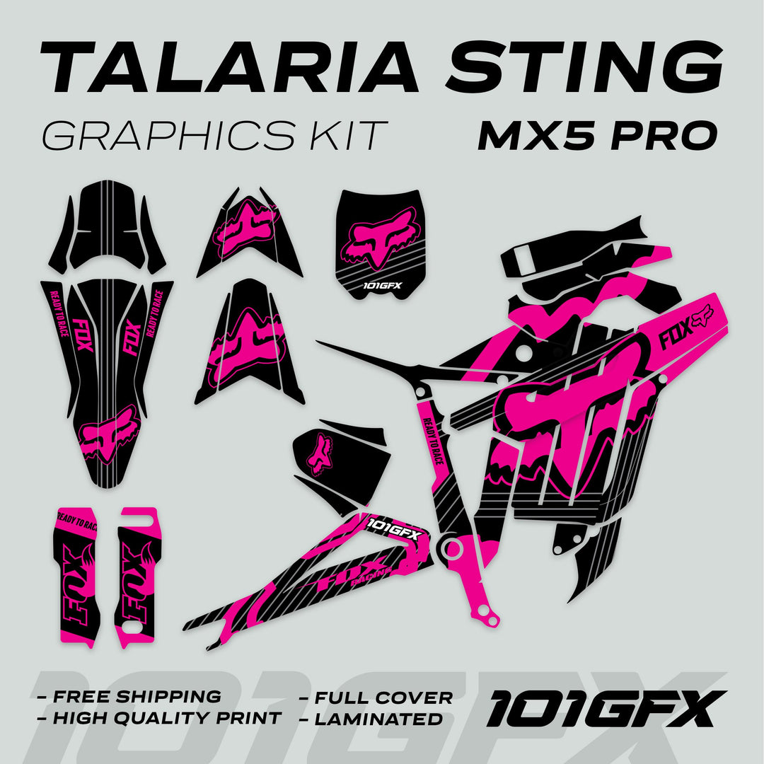 Talaria Sting MX5 PRO Graphics Kit FOX STRIPES Black Magenta Decals