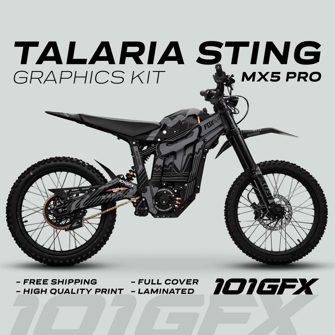 Talaria Sting MX5 PRO Graphics Kit FOX STRIPES Black Grey Decals