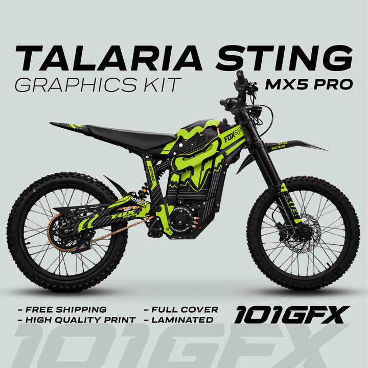 Talaria Sting MX5 PRO Graphics Kit FOX STRIPES Black Green Decals
