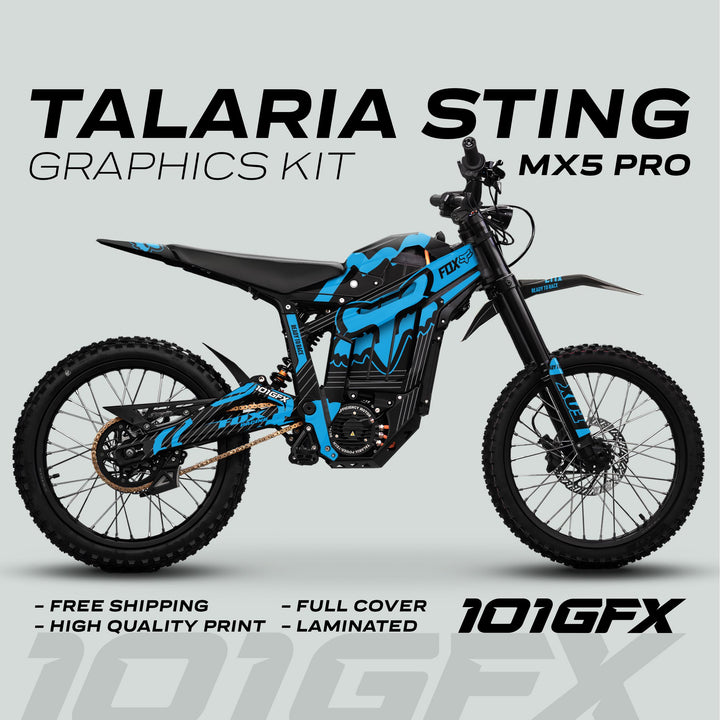 Talaria Sting MX5 PRO Graphics Kit FOX STRIPES Black Cyan Decals